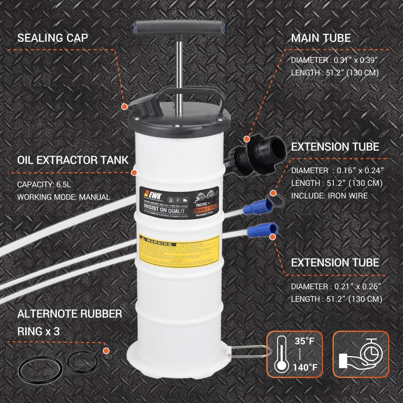 EWK 6.5L Manual Oil Extractor Pump for Oil Change, Fluid Evacuators for Cars, Boats, Jet Skies, Lawnmowers, Quick Oil Drain in 10 Pumps - Image 2